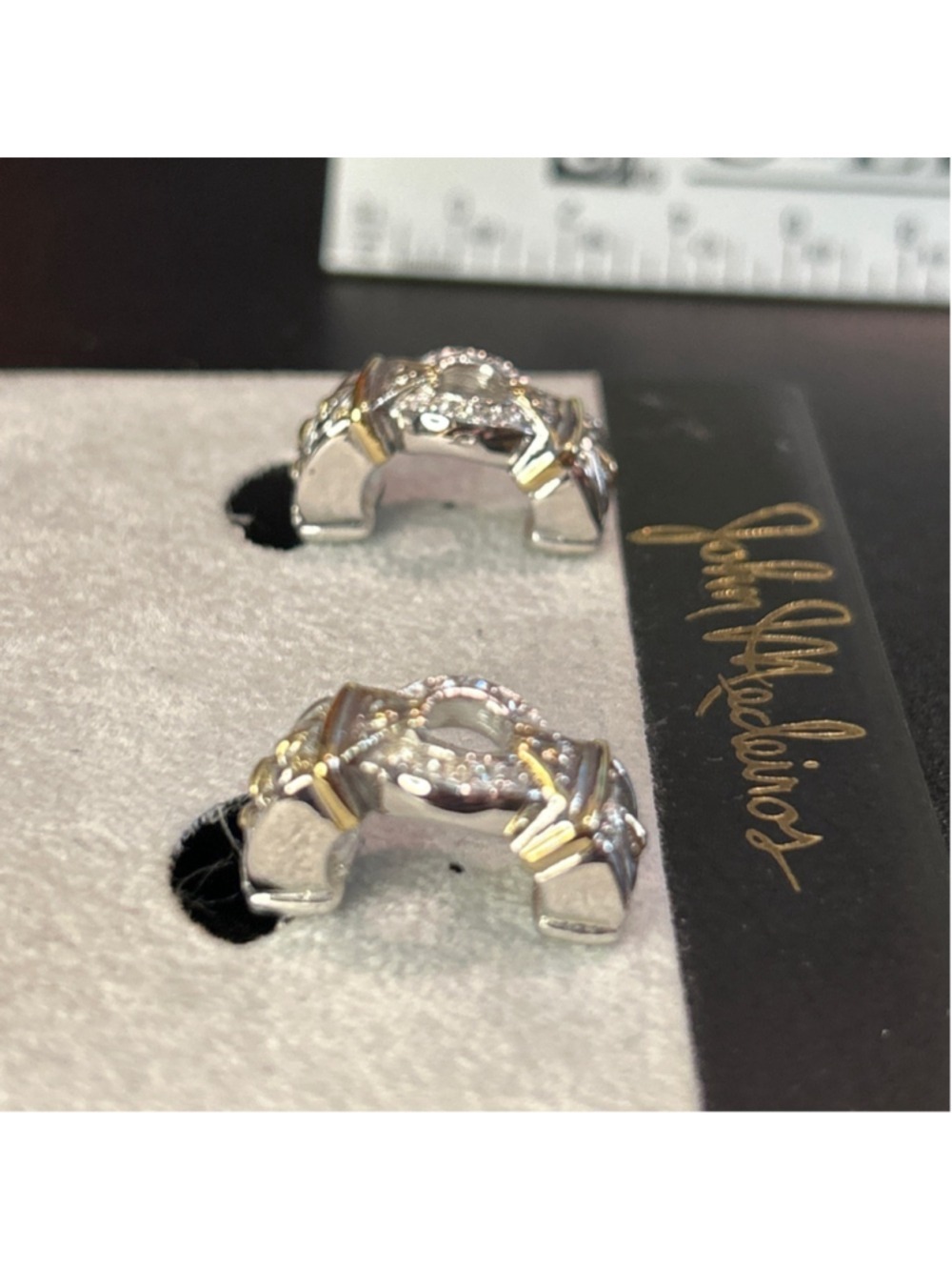 Women's John Medeiros Silver Gold Tone Crystal Clip-On Earrings One Size - Picture 7 of 8